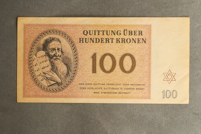 Concentration Camp & Ghetto Theresienstadt "Hundert Kronen" Banknote. Original.
