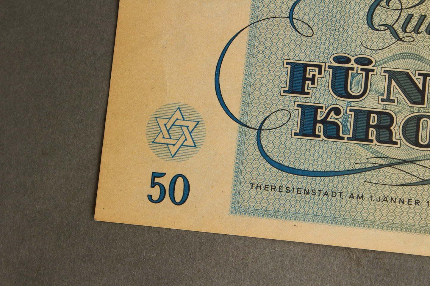 Concentration Camp & Ghetto Theresienstadt "Fünfzig Kronen" Banknote. Original.