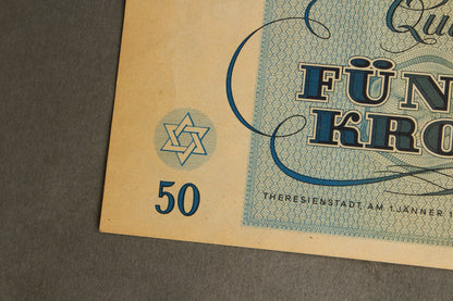 Concentration Camp & Ghetto Theresienstadt "Fünfzig Kronen" Banknote. Original.