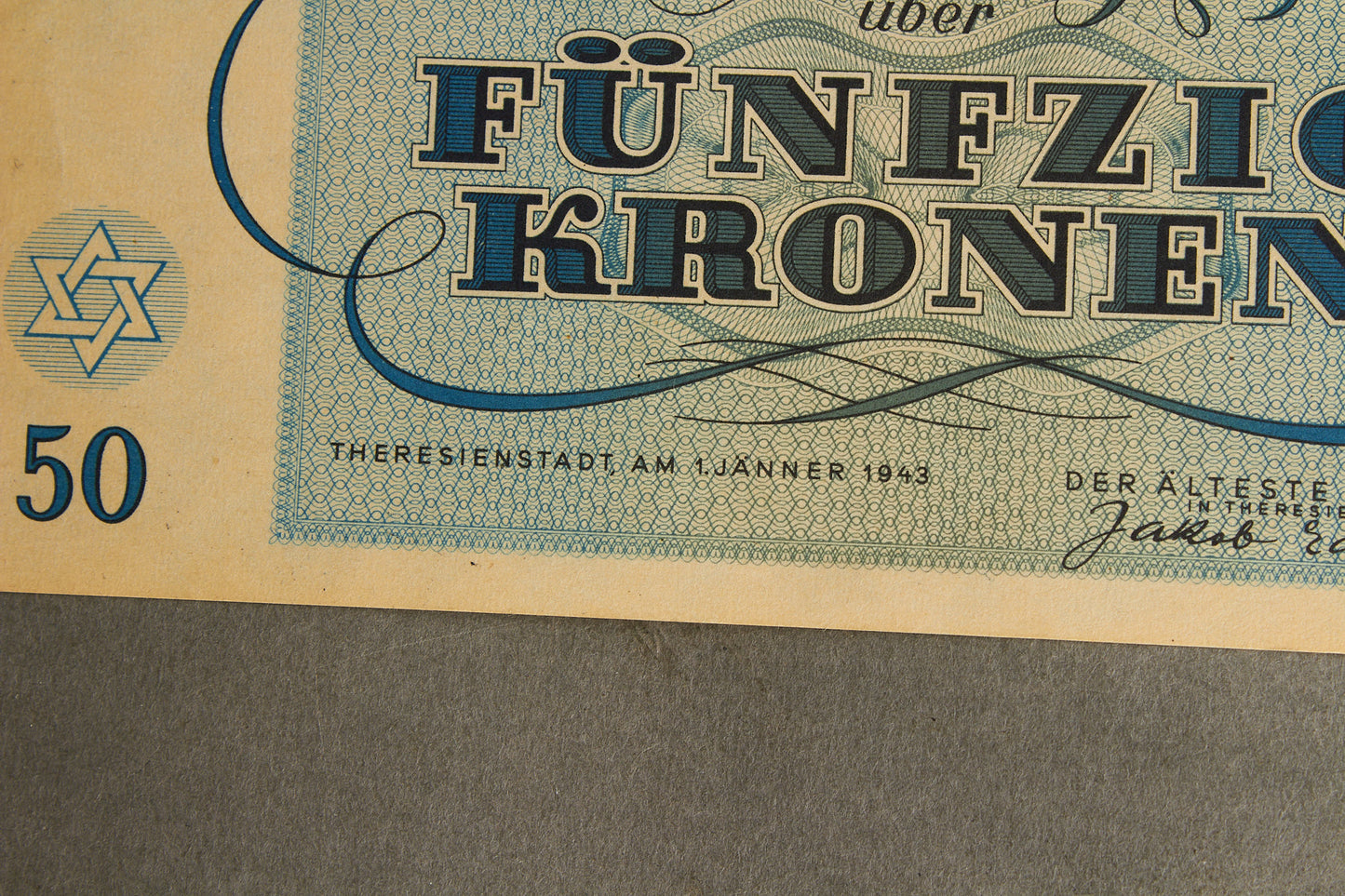 Concentration Camp & Ghetto Theresienstadt "Fünfzig Kronen" Banknote. Original.
