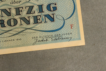 Concentration Camp & Ghetto Theresienstadt "Fünfzig Kronen" Banknote. Original.