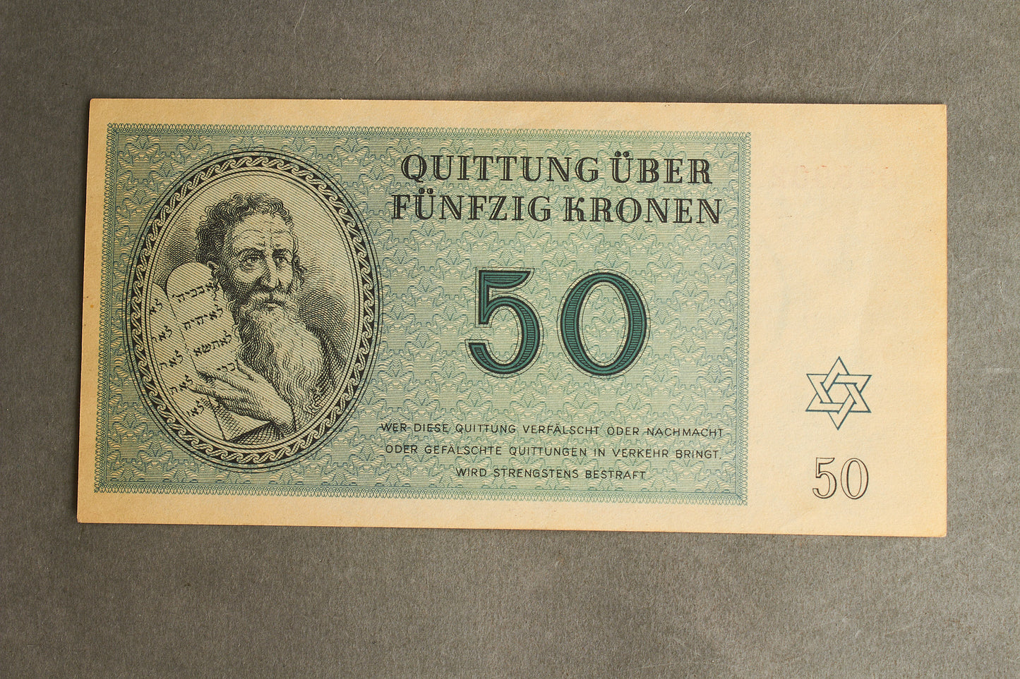 Concentration Camp & Ghetto Theresienstadt "Fünfzig Kronen" Banknote. Original.