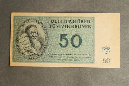 Concentration Camp & Ghetto Theresienstadt "Fünfzig Kronen" Banknote. Original.