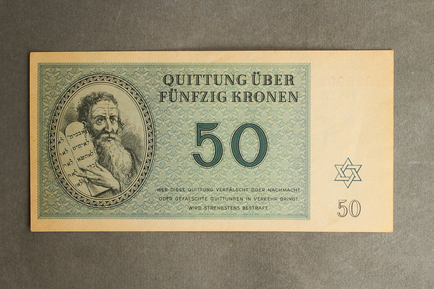 Concentration Camp & Ghetto Theresienstadt "Fünfzig Kronen" Banknote. Original.