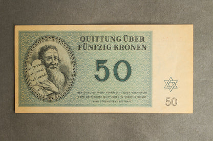 Concentration Camp & Ghetto Theresienstadt "Fünfzig Kronen" Banknote. Original.