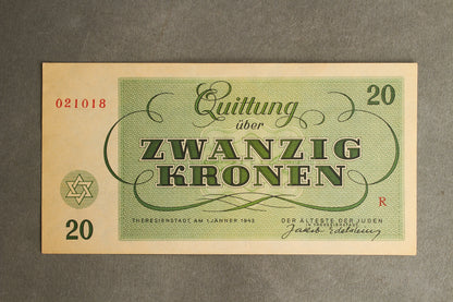 Concentration Camp & Ghetto Theresienstadt "Zwanzig Kronen" Banknote. Original.