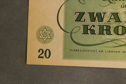 Concentration Camp & Ghetto Theresienstadt "Zwanzig Kronen" Banknote. Original.