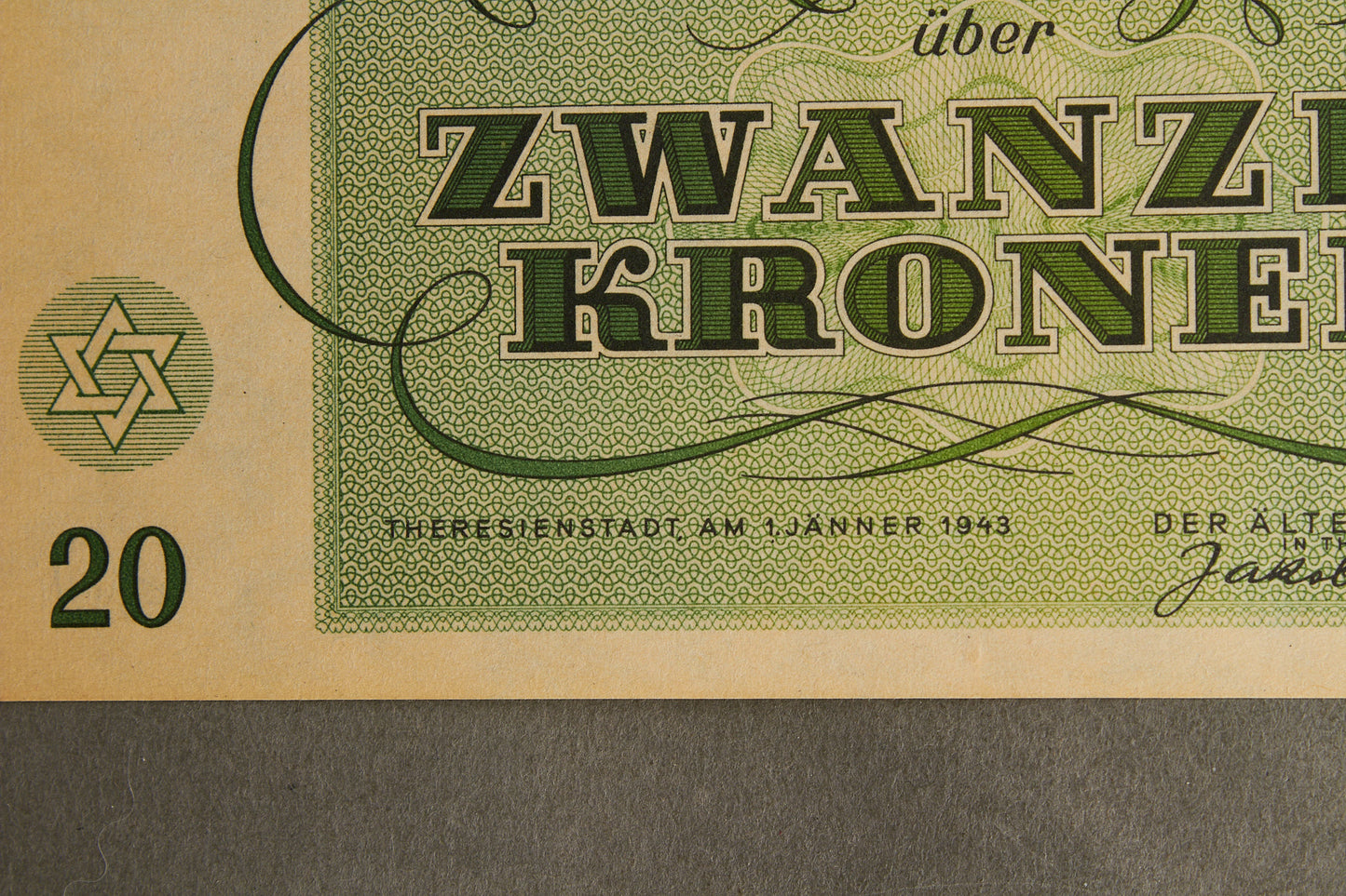 Concentration Camp & Ghetto Theresienstadt "Zwanzig Kronen" Banknote. Original.