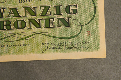 Concentration Camp & Ghetto Theresienstadt "Zwanzig Kronen" Banknote. Original.