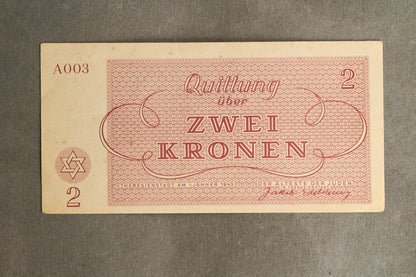 Concentration Camp & Ghetto Theresienstadt "Zwei Kronen" Banknote. Original.