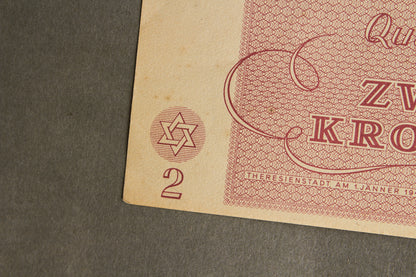 Concentration Camp & Ghetto Theresienstadt "Zwei Kronen" Banknote. Original.
