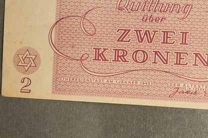 Concentration Camp & Ghetto Theresienstadt "Zwei Kronen" Banknote. Original.