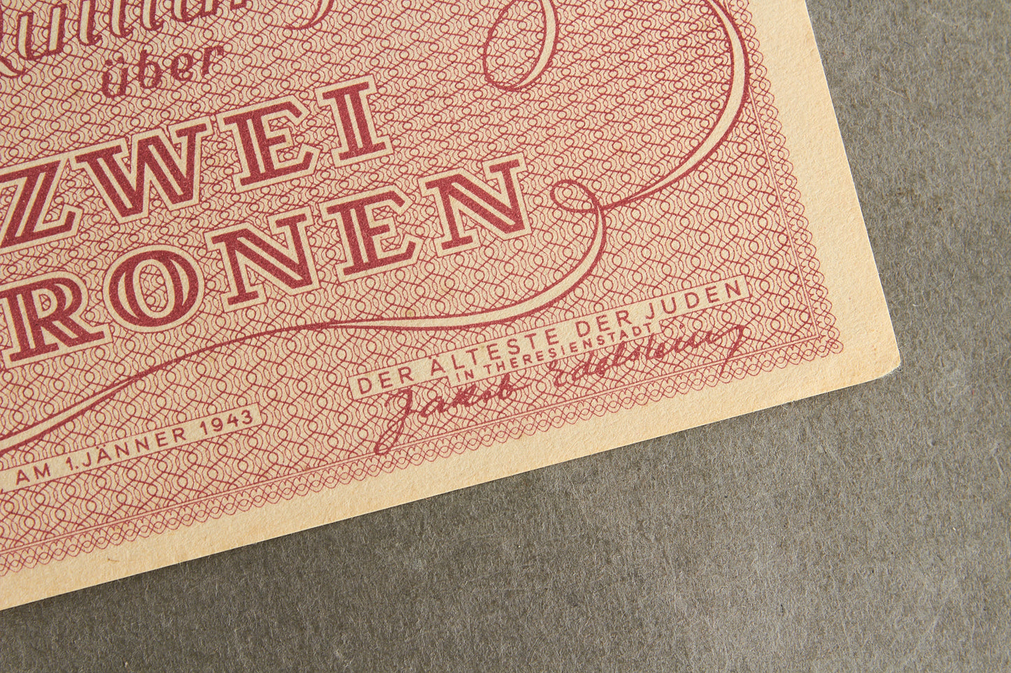 Concentration Camp & Ghetto Theresienstadt "Zwei Kronen" Banknote. Original.
