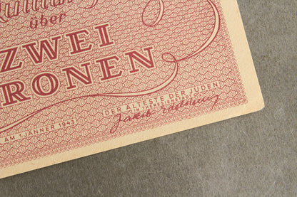 Concentration Camp & Ghetto Theresienstadt "Zwei Kronen" Banknote. Original.