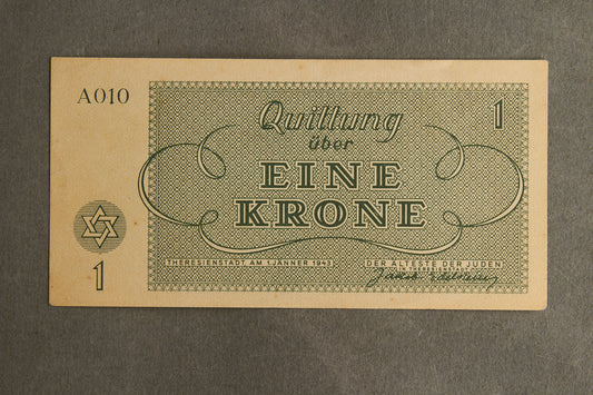 Concentration Camp & Ghetto Theresienstadt "Eine Krone" Banknote. Original.
