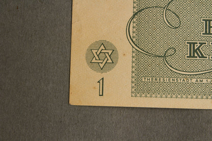 Concentration Camp & Ghetto Theresienstadt "Eine Krone" Banknote. Original.