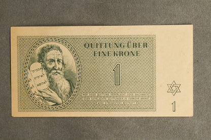 Concentration Camp & Ghetto Theresienstadt "Eine Krone" Banknote. Original.