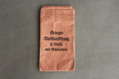 "Kriegsverdienstkreuz 2. Klasse" w. Swords Envelope. Maker marked "Rudolf Leukert". Original.