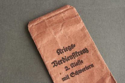 "Kriegsverdienstkreuz 2. Klasse" w. Swords Envelope. Maker marked "Rudolf Leukert". Original.