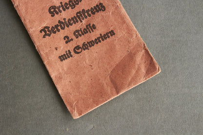 "Kriegsverdienstkreuz 2. Klasse" w. Swords Envelope. Maker marked "Rudolf Leukert". Original.