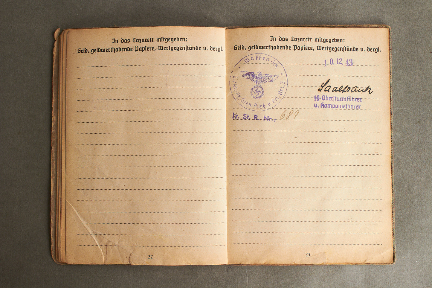 Schslewig Waffen-SS "Totenkopf" Soldbuch (SS-Pz.Gren. Ausb.u.Ers.Btl.3). Great Totenkopf pictures! Rare. Original.