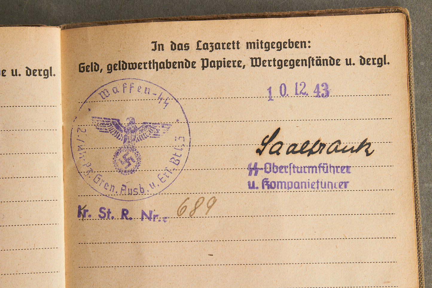 Schslewig Waffen-SS "Totenkopf" Soldbuch (SS-Pz.Gren. Ausb.u.Ers.Btl.3). Great Totenkopf pictures! Rare. Original.