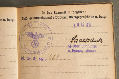 Schslewig Waffen-SS "Totenkopf" Soldbuch (SS-Pz.Gren. Ausb.u.Ers.Btl.3). Great Totenkopf pictures! Rare. Original.