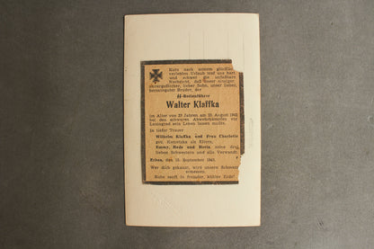 Waffen-SS Picture with Leningrad Death Card/Note on the back. Original.