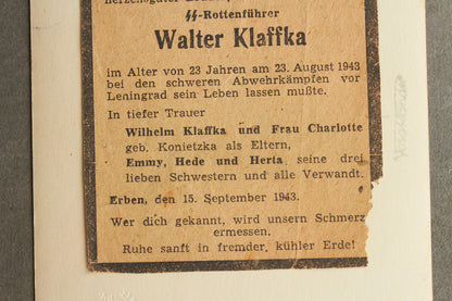 Waffen-SS Picture with Leningrad Death Card/Note on the back. Original.
