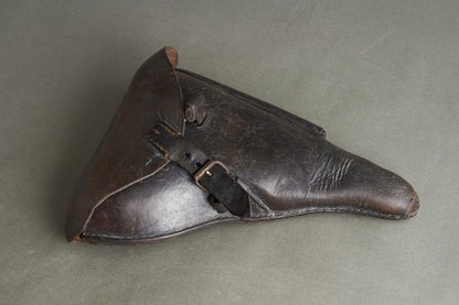 Early Unit Marked Polizei Luger P08 Holster. Cleaning rod holder half-cut. Rare! Original.