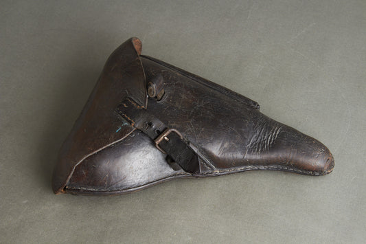 Early Unit Marked Polizei Luger P08 Holster. Cleaning rod holder half-cut. Rare! Original.