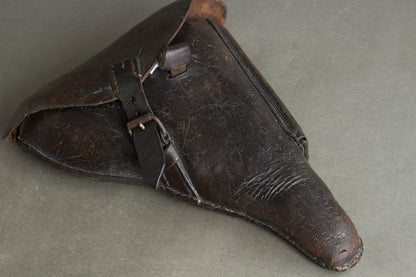 Early Unit Marked Polizei Luger P08 Holster. Cleaning rod holder half-cut. Rare! Original.