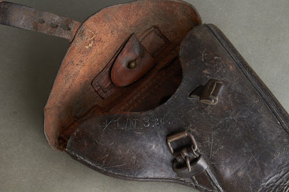 Early Unit Marked Polizei Luger P08 Holster. Cleaning rod holder half-cut. Rare! Original.