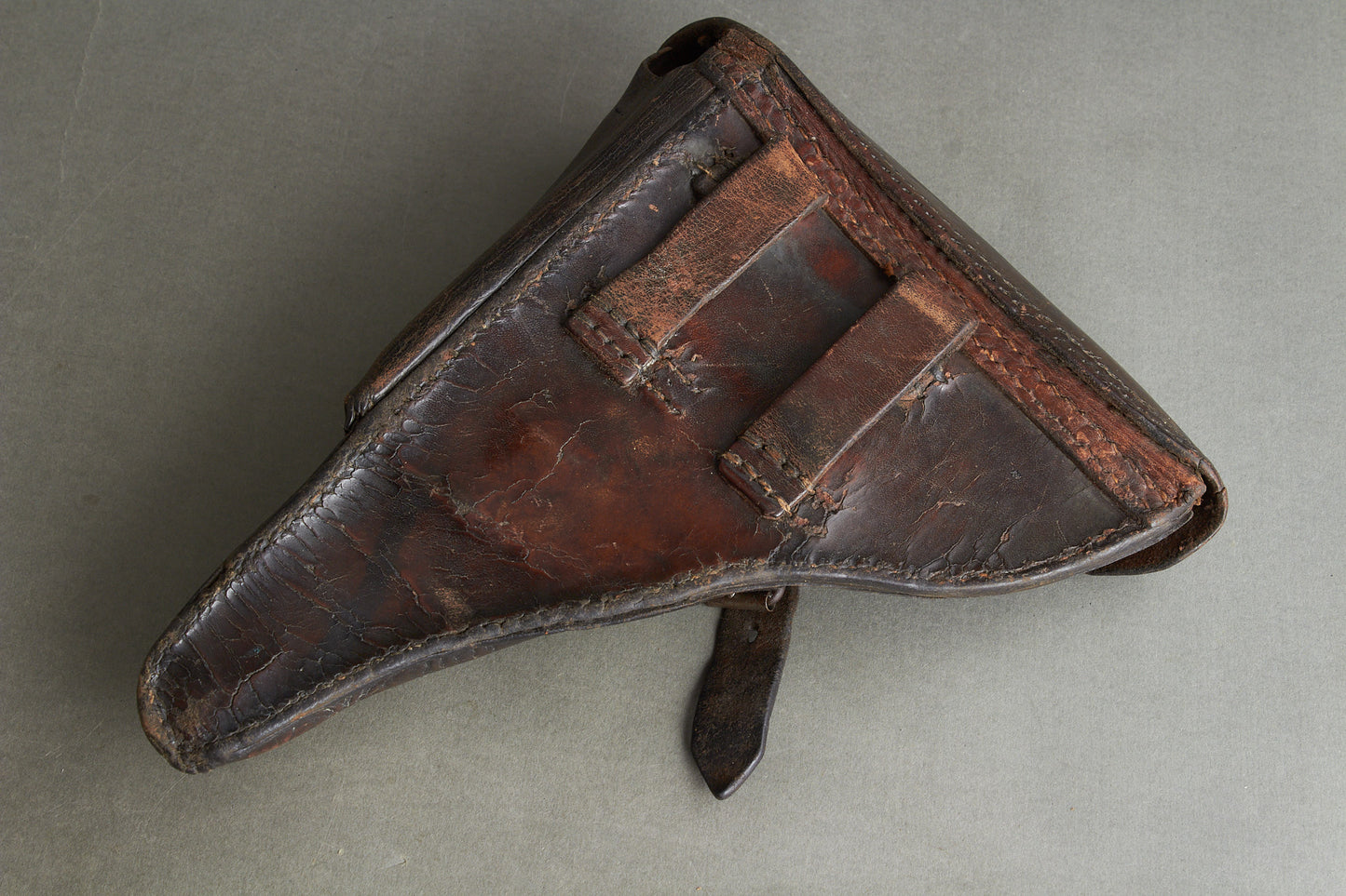 Early Unit Marked Polizei Luger P08 Holster. Cleaning rod holder half-cut. Rare! Original.
