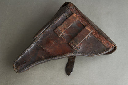 Early Unit Marked Polizei Luger P08 Holster. Cleaning rod holder half-cut. Rare! Original.