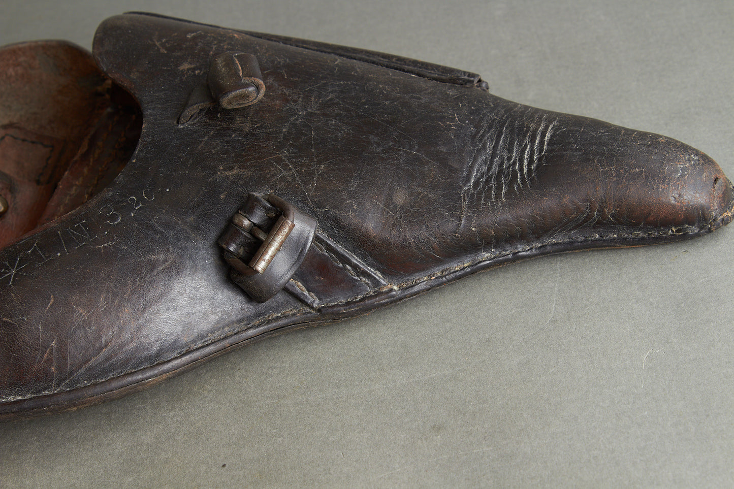 Early Unit Marked Polizei Luger P08 Holster. Cleaning rod holder half-cut. Rare! Original.
