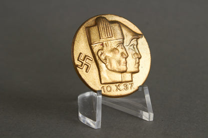 NSDAP "Hitler & Mussolini" Tinnie. From Mussolinis visit to Berlin 1937. Original.