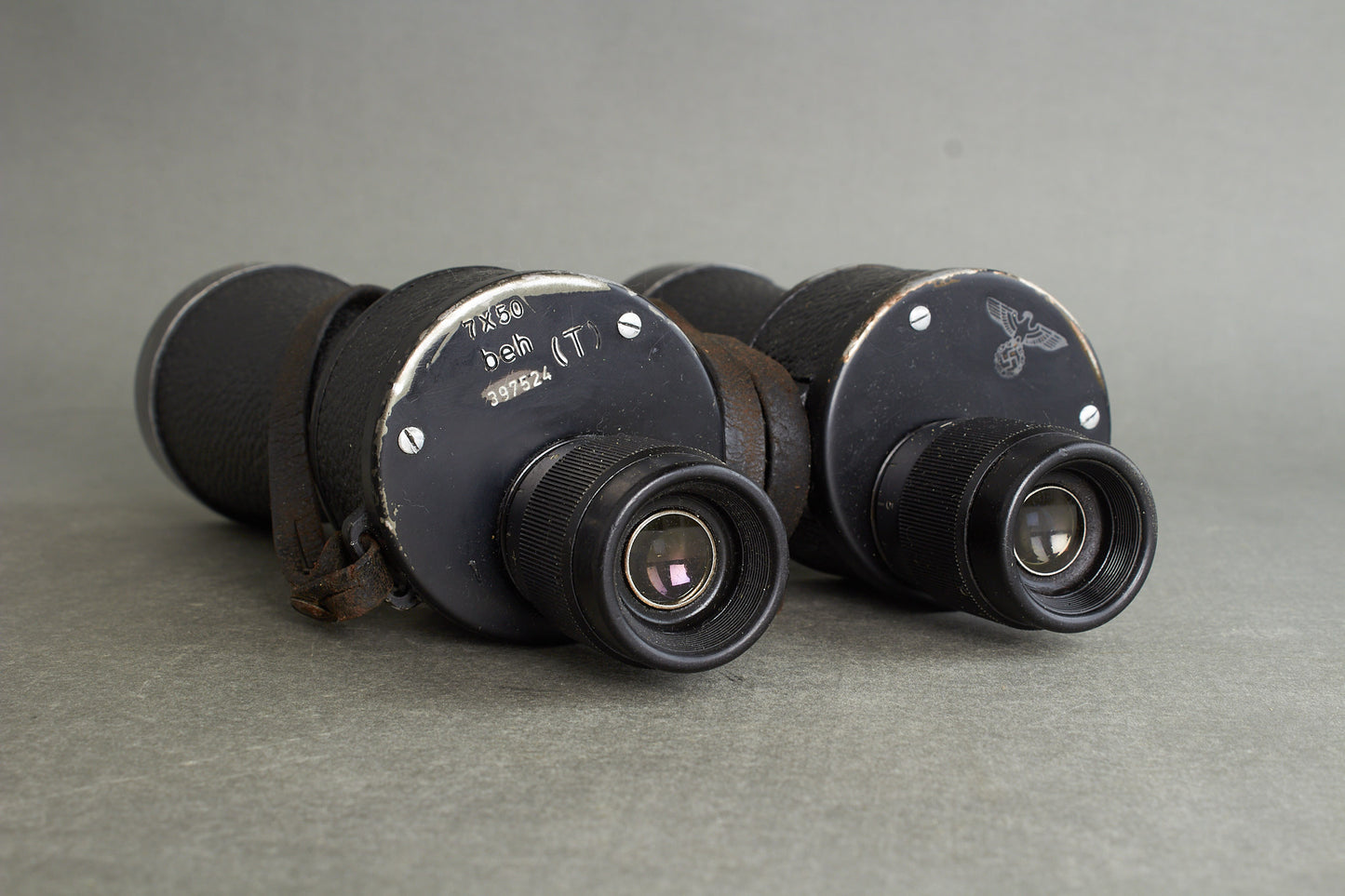 Kriegsmarine 7x50 Binoculars. Manufactured by Ernst Leitz. Marked with code "beh". Original.