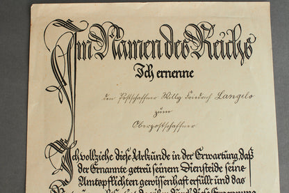 "Treudienst-Ehrenzeichen" 25 Year Service Urkunde Grouping. Original.