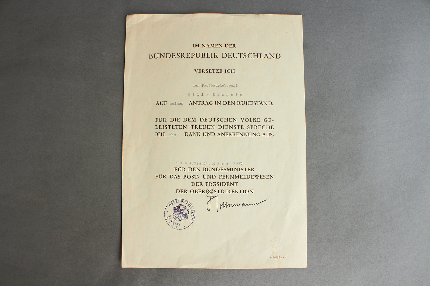 "Treudienst-Ehrenzeichen" 25 Year Service Urkunde Grouping. Original.
