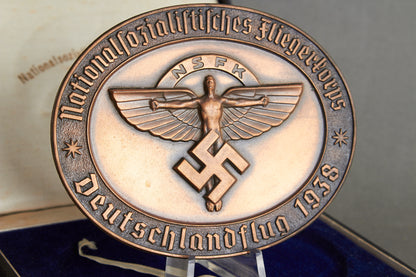 Large NSFK (Nationalsozialistisches Fliegerkorps) "Teilnehmerplakette" from "Deutschlandflug 1938". In box. Original.