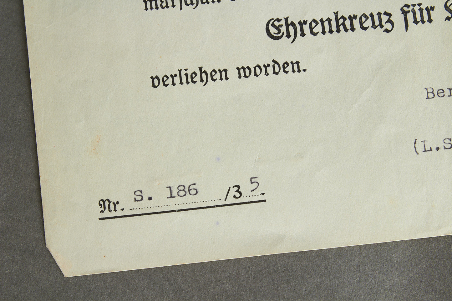 "Ehrenkreuz für Kriegsteilnehmer" Urkunde. Original.