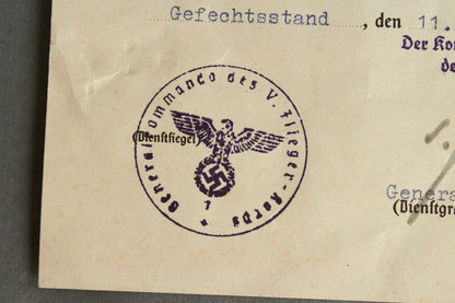 Robert Ritter von Greim signed "Kriegsverdienstkreuz 2. Klasse" w. Swords Urkunde. Original.