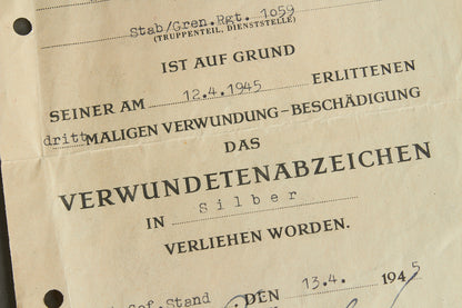 Grouping incl. Wound badge in Silver urkunde. Original.