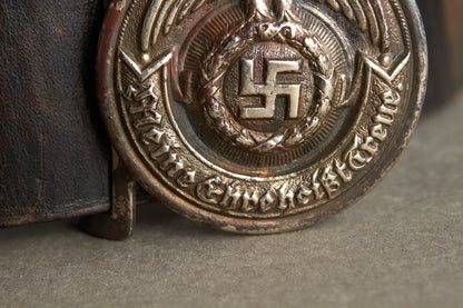 Early Waffen-SS Officer Belt and buckle. Marked "RZM SS 35/36". Nickel/silver construction. Original.