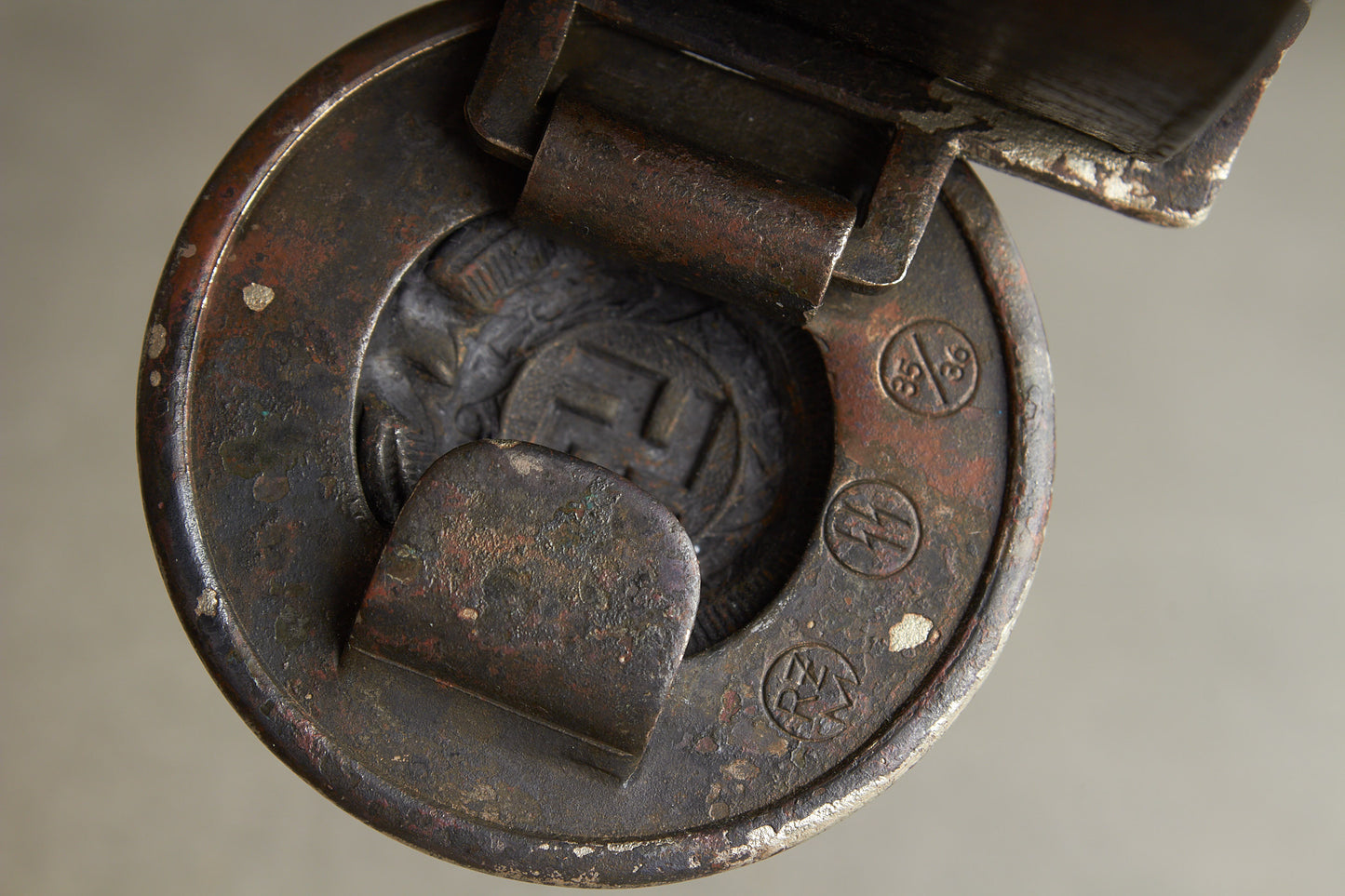 Early Waffen-SS Officer Belt and buckle. Marked "RZM SS 35/36". Nickel/silver construction. Original.