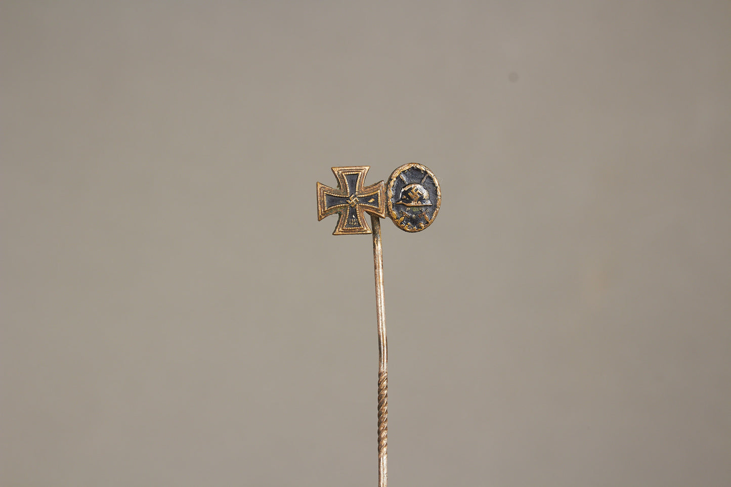 WW2 German Iron Cross & Wound badge miniature stickpin. Original.