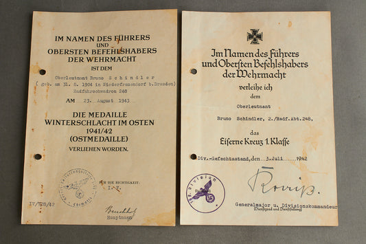 Wehrmacht Urkunde Grouping. Iron Cross 1. Class is signed by Dietrich Kraiss. Original.