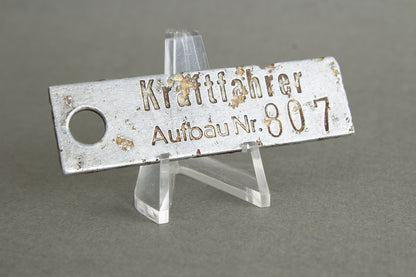 "Kraftfahrer Aufbaunummer" Chassis number. Original.