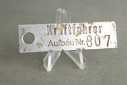 "Kraftfahrer Aufbaunummer" Chassis number. Original.